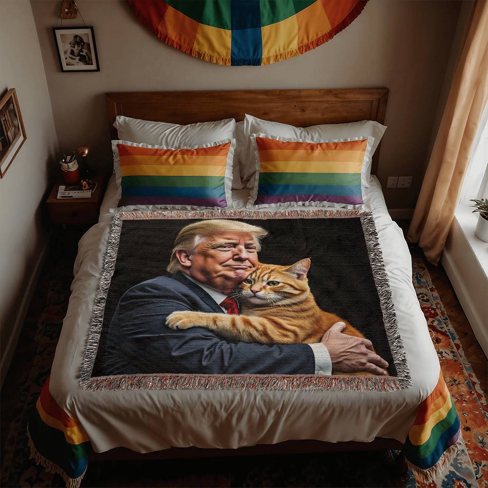 Donald Trump Holding Orange Cat Blanket 100 Percent Cotton Throw Blanket 100% Cotton 50x60" Funny Meme They're Eating the Cats Trump 2024