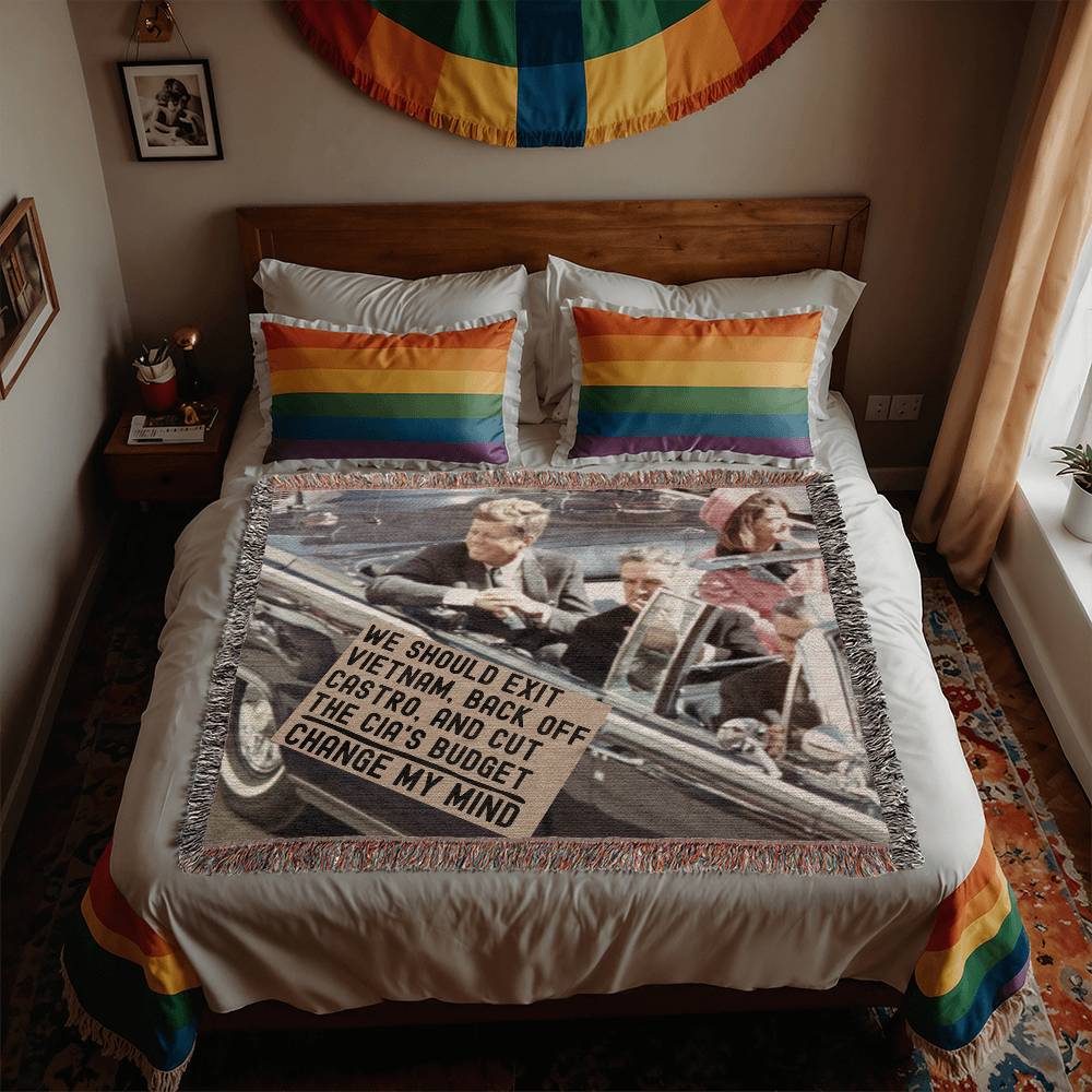 JFK Assassination Meme Blanket 100 Percent Cotton Throw Blanket 100% Cotton 50x60" We Should Exit Vietnam Back Off Castro and Cut The CIA's Budget Change My Mind