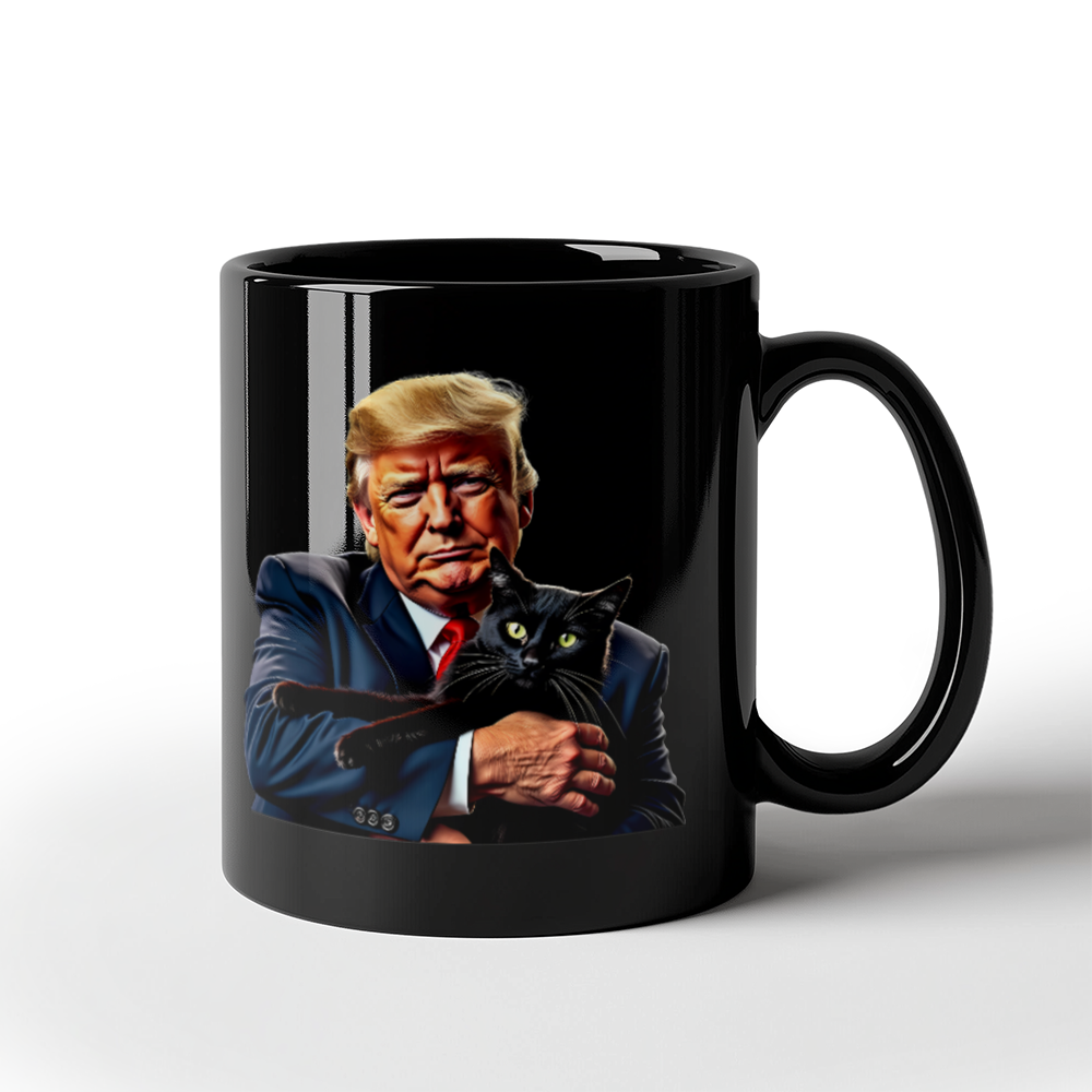 Donald Trump Holding Black Cat Coffee Mug (11 oz) They're Eating the Cats Meme Funny Trump 2024 Mugs