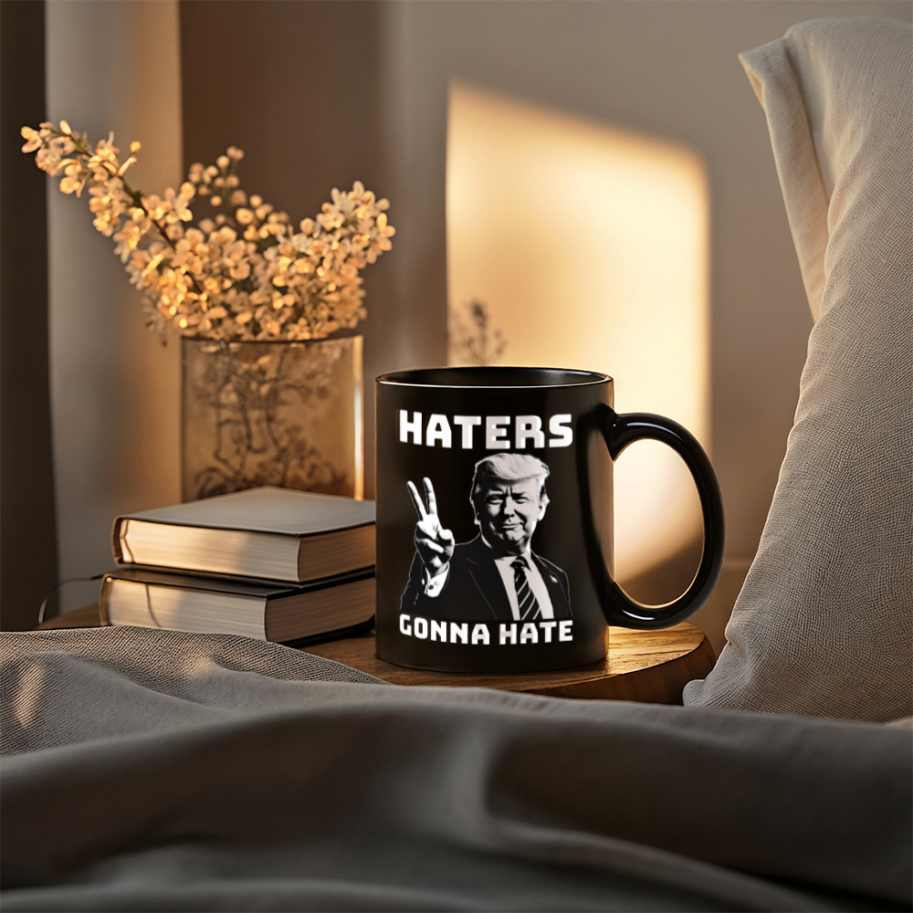 Trump Haters Gonna Hate Coffee Mug (11 oz) Peace Sign Graphic Funny Trump 2024 Mugs