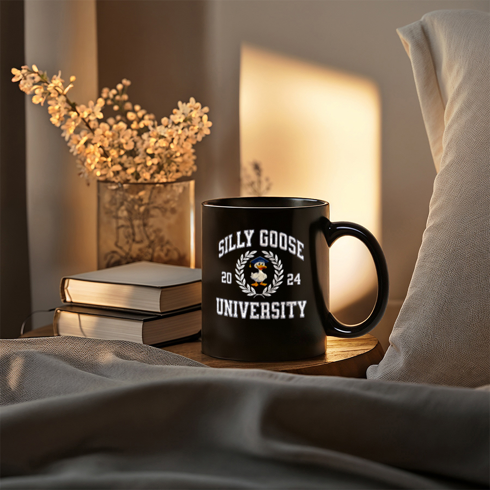 Silly Goose University Coffee Mug (11 oz) Funny Meme Gift Mugs for Silly People