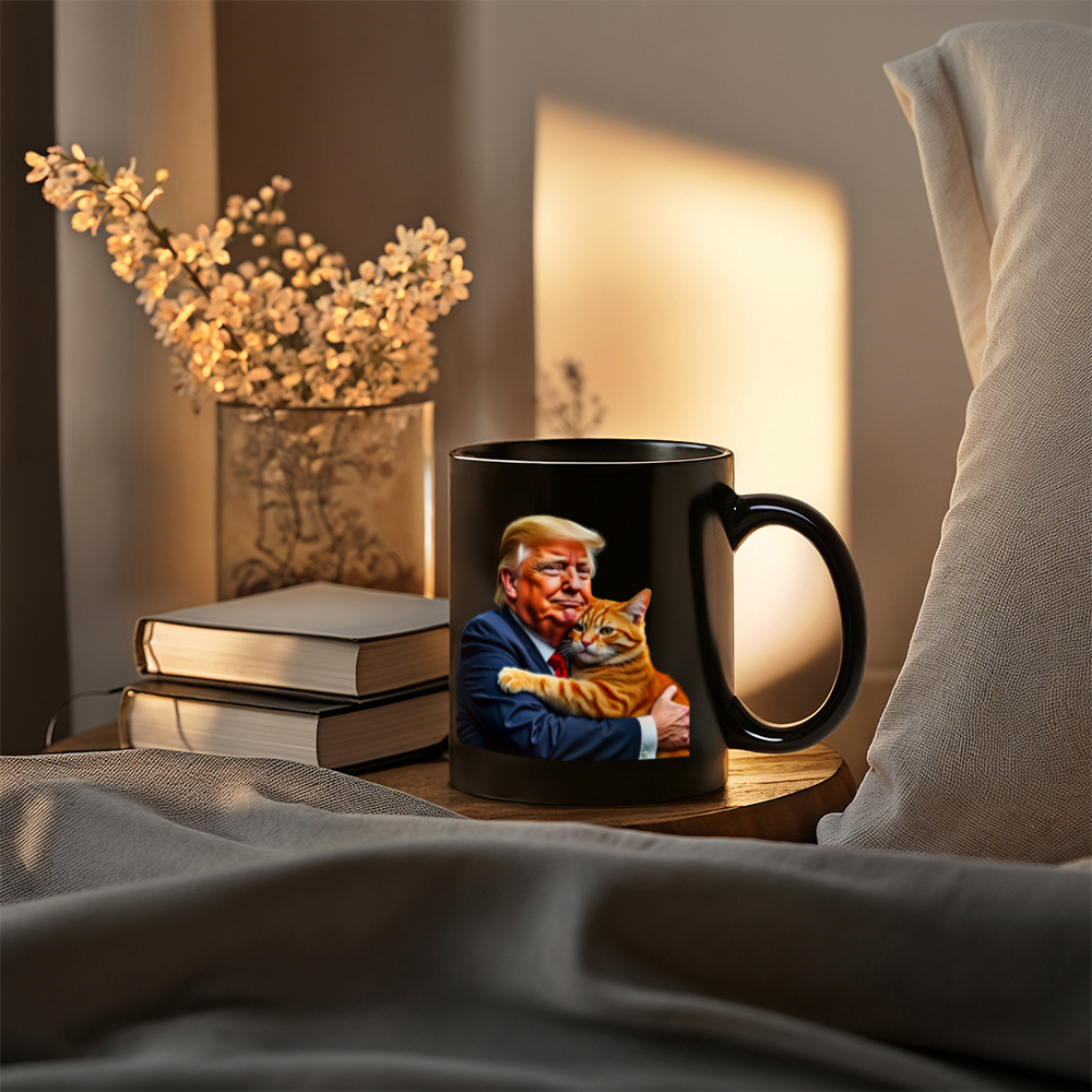 Donald Trump Holding Orange Cat Coffee Mug (11 oz) They're Eating the Cats Meme Funny Trump 2024 Mugs