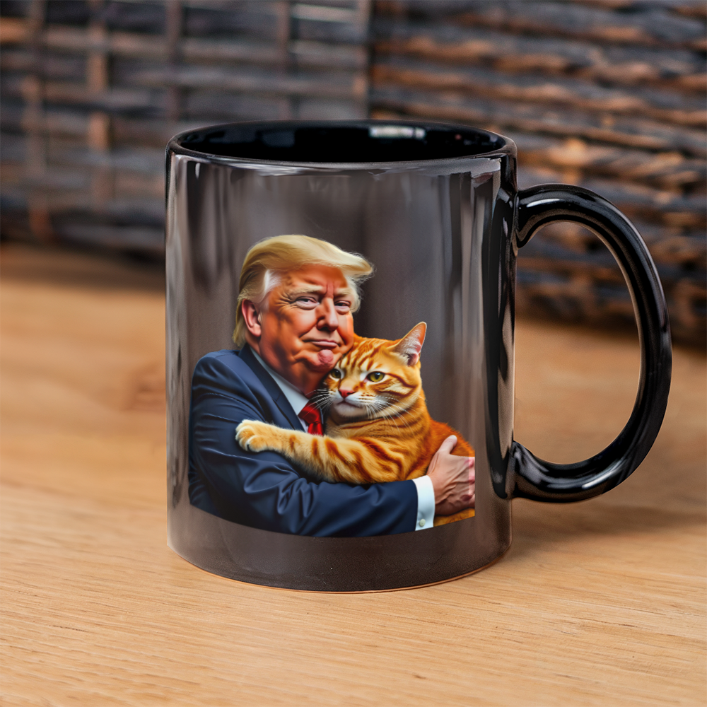 Donald Trump Holding Orange Cat Coffee Mug (11 oz) They're Eating the Cats Meme Funny Trump 2024 Mugs