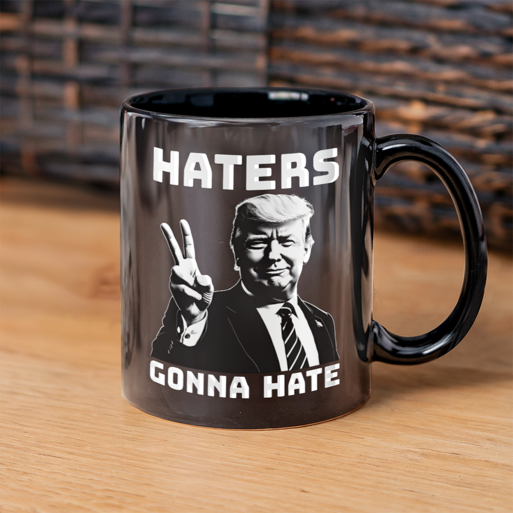 Trump Haters Gonna Hate Coffee Mug (11 oz) Peace Sign Graphic Funny Trump 2024 Mugs