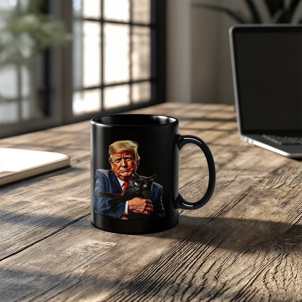 Donald Trump Holding Black Cat Coffee Mug (11 oz) They're Eating the Cats Meme Funny Trump 2024 Mugs