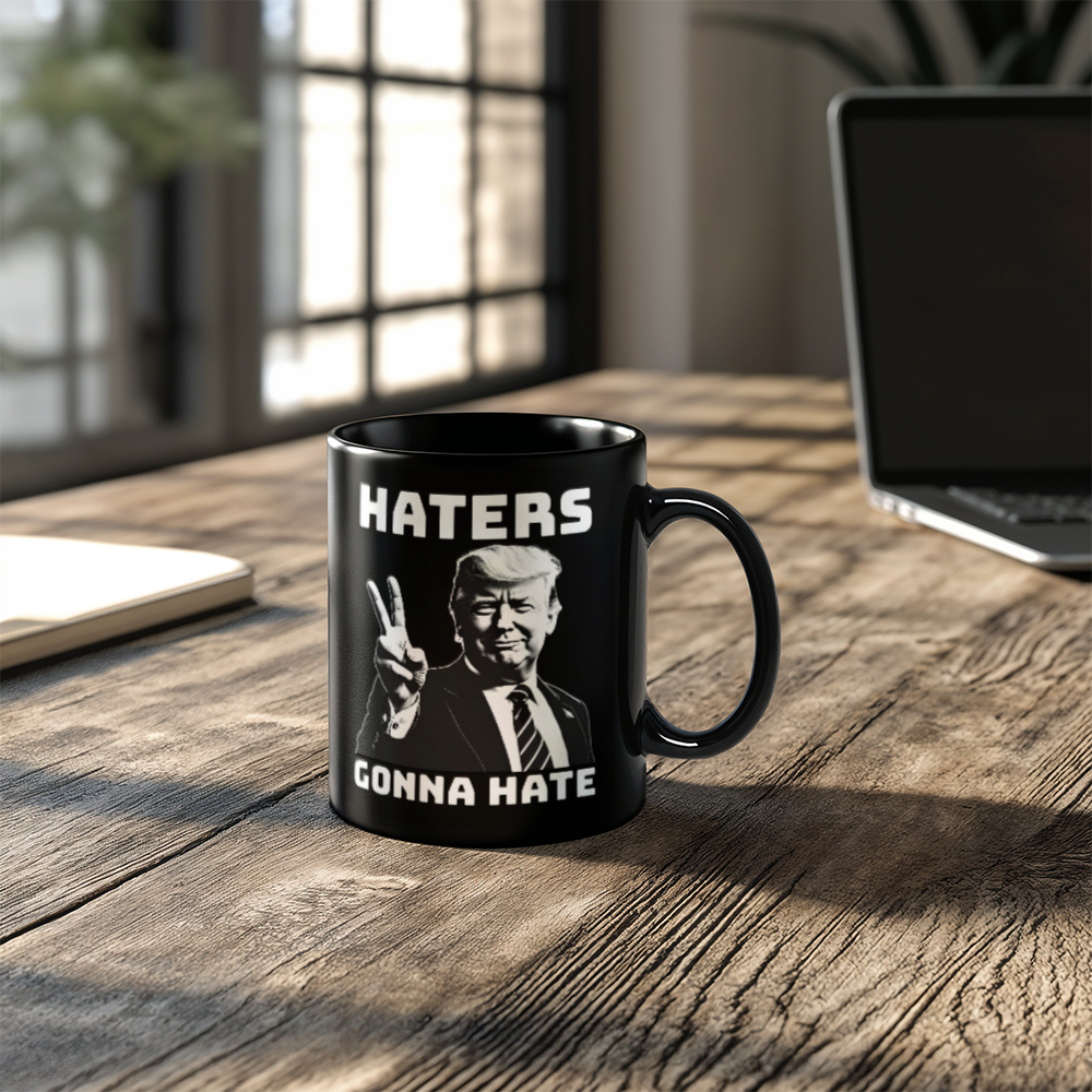 Trump Haters Gonna Hate Coffee Mug (11 oz) Peace Sign Graphic Funny Trump 2024 Mugs