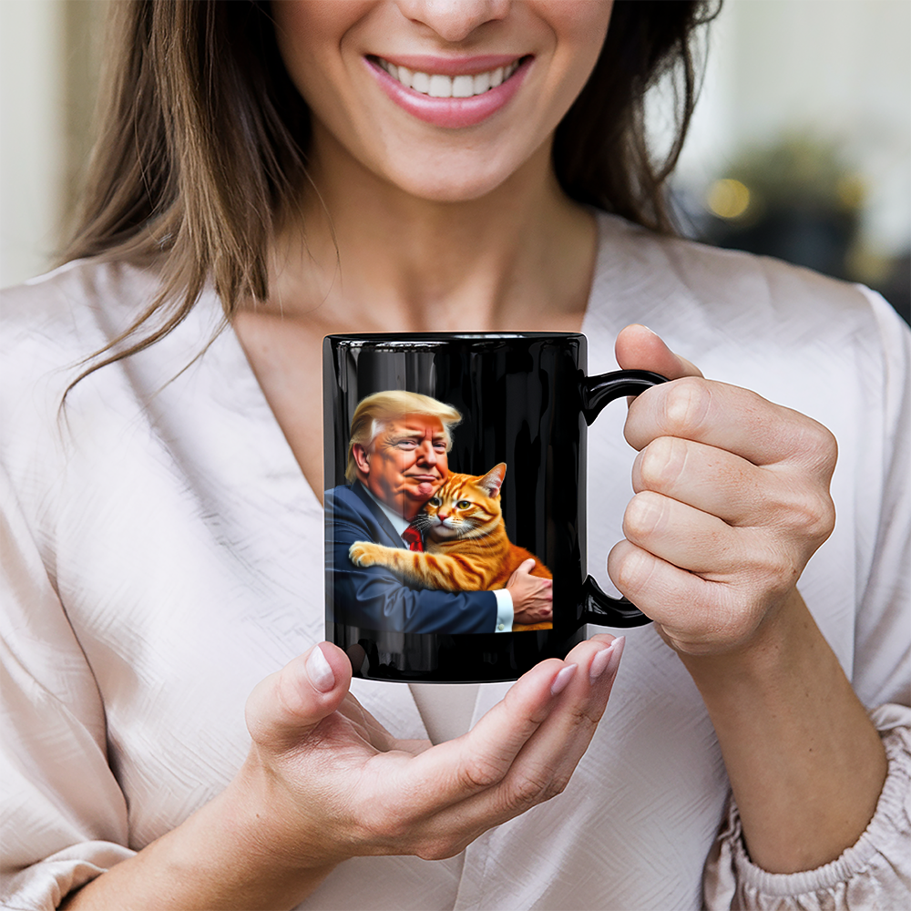 Donald Trump Holding Orange Cat Coffee Mug (11 oz) They're Eating the Cats Meme Funny Trump 2024 Mugs