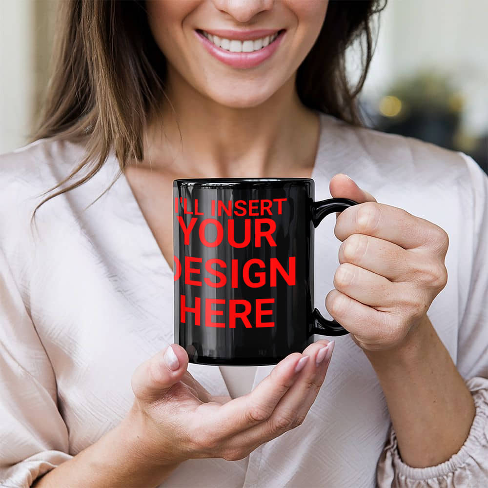 I'll Insert Your Design Custom Coffee Mug (11 oz) Black Personalized Gift Cup