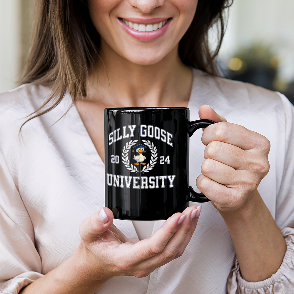 Silly Goose University Coffee Mug (11 oz) Funny Meme Gift Mugs for Silly People