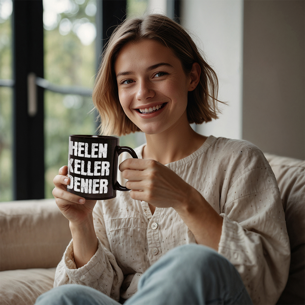 Helen Keller Denier Coffee Mug (11 oz) Funny Conspiracy Theory Meme Mugs