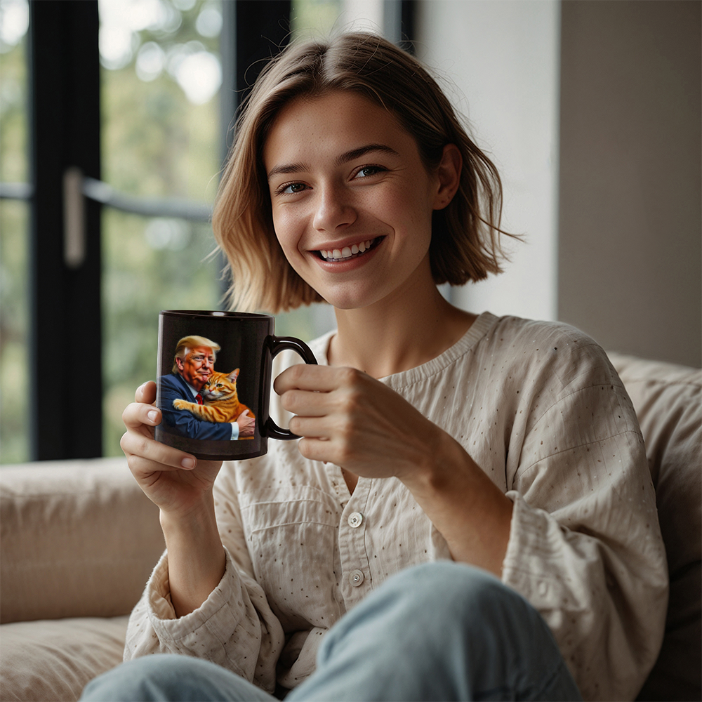 Donald Trump Holding Orange Cat Coffee Mug (11 oz) They're Eating the Cats Meme Funny Trump 2024 Mugs