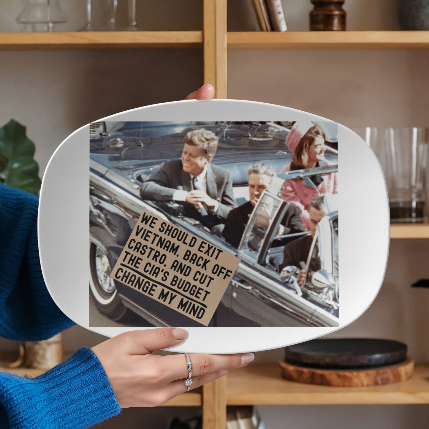 JFK Assassination Change My Mind Meme 10x14" Serving Platter Funny Political Unique Gift