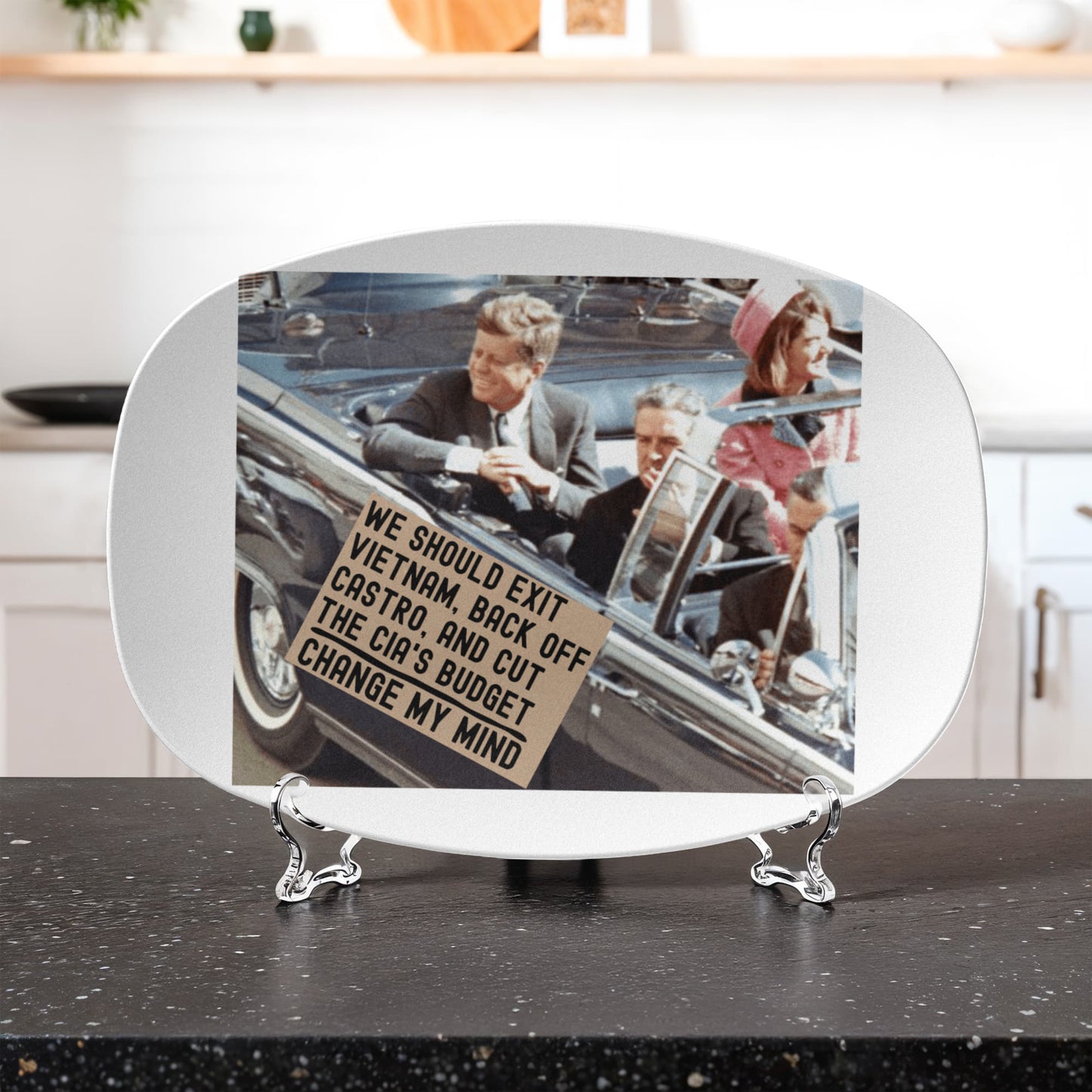 JFK Assassination Change My Mind Meme 10x14" Serving Platter Funny Political Unique Gift