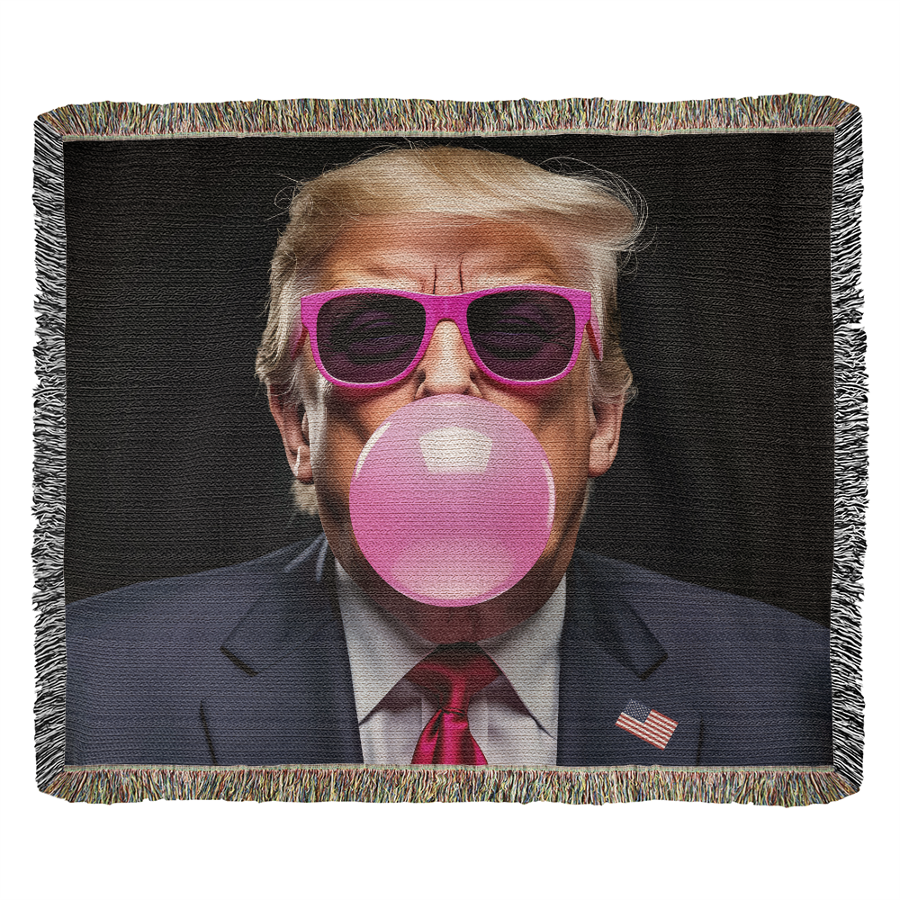 Donald Trump Blowing Bubble Gum Blanket 100% Cotton Throw Funny MAGA Meme Pink Sunglasses Graphic