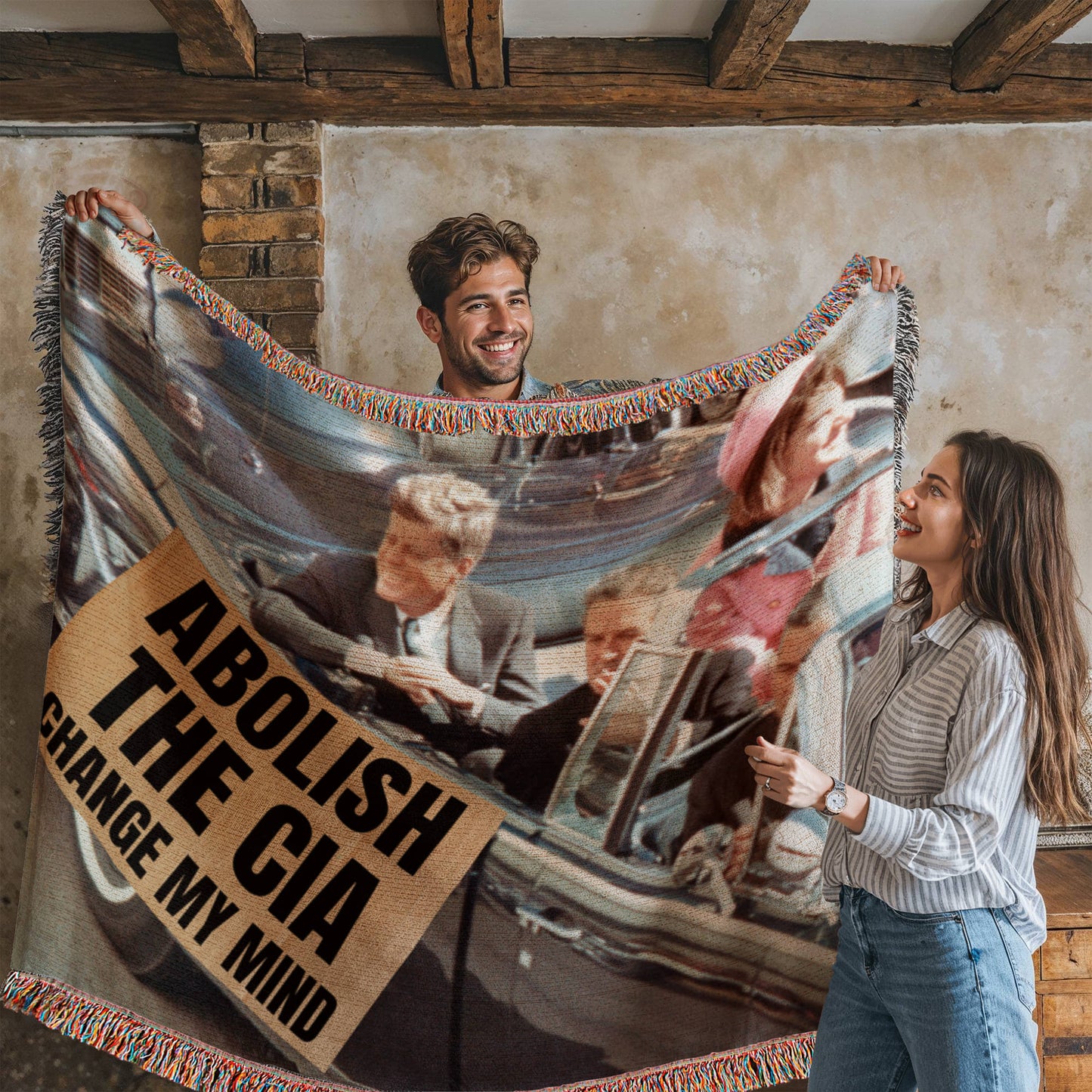 JFK Assassination Meme Abolish The CIA  Change My Mind 80"x60" Woven 100% Cotton Blanket