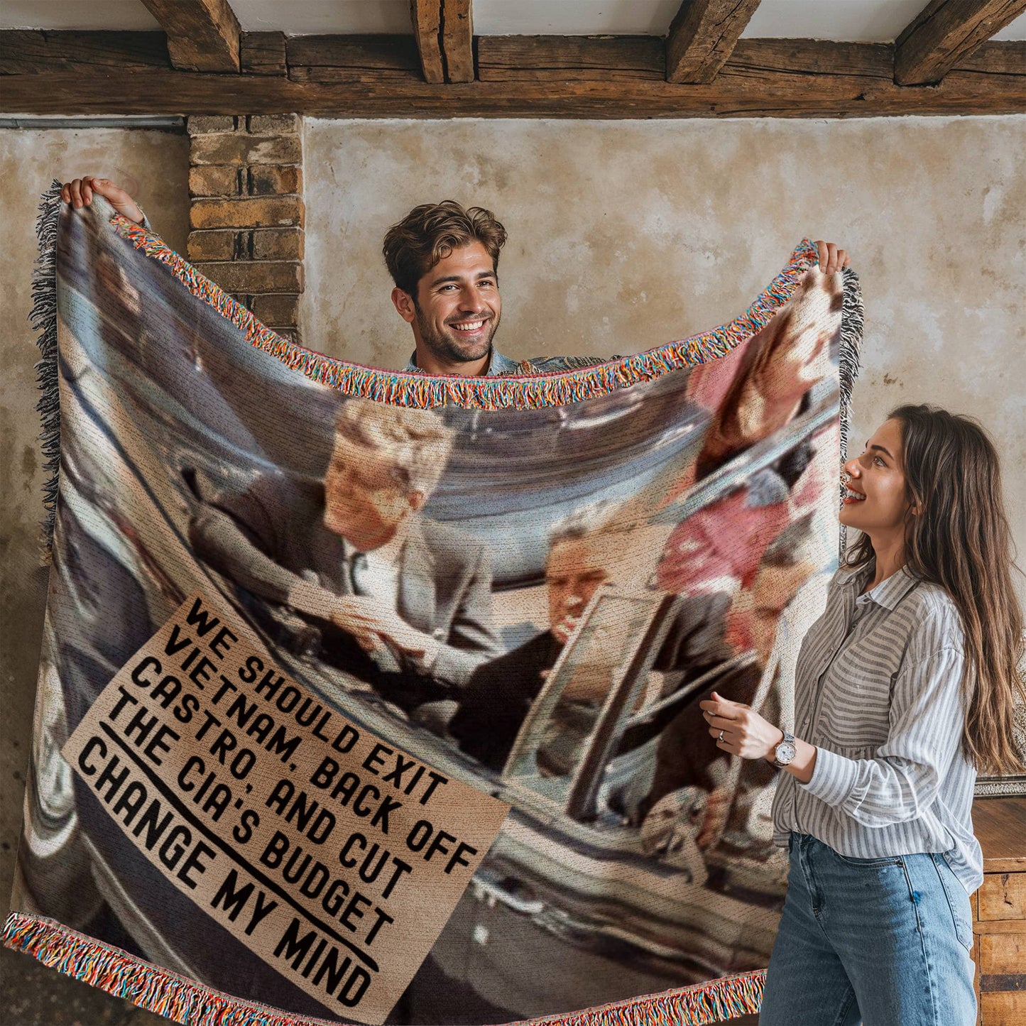 JFK Assassination Meme Blanket 100% Cotton Throw Funny Gift for Conspiracy Theorist We Should Exit Vietnam Back Off Castro and Cut The CIA's Budget Change My Mind