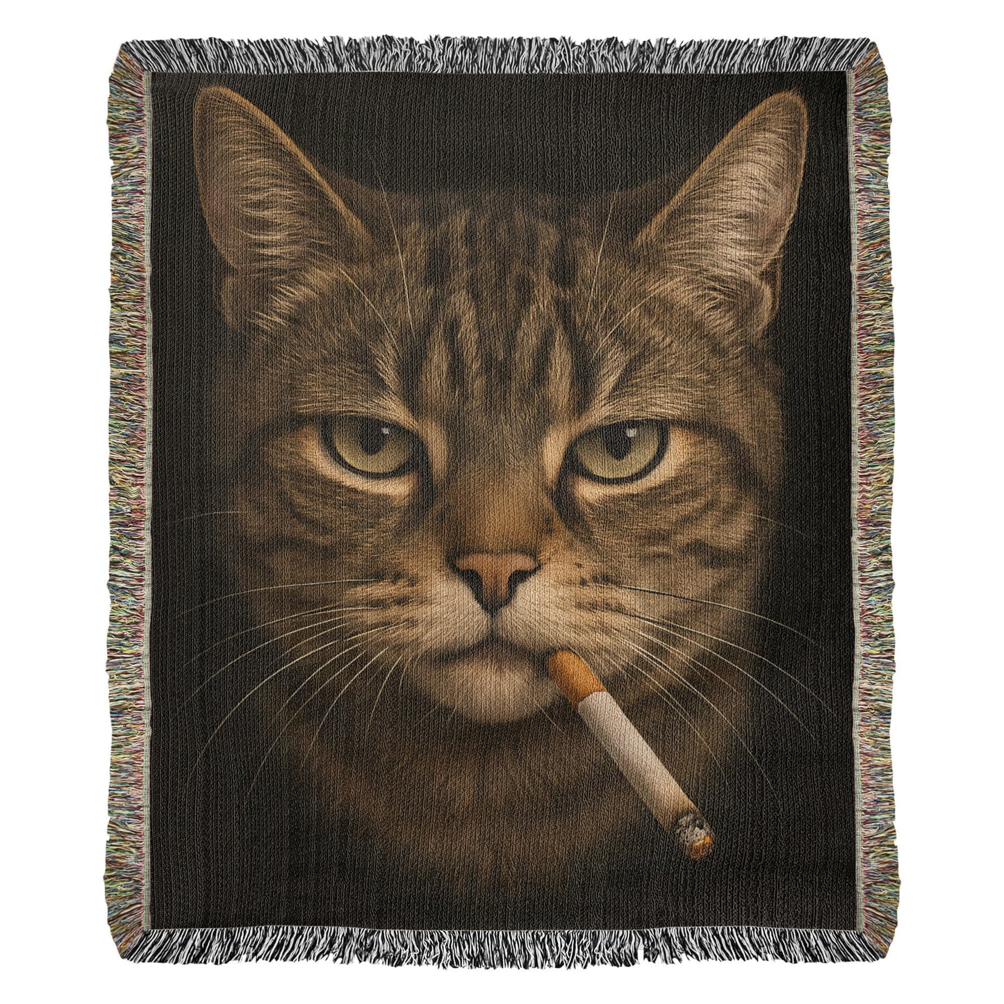 Funny Smoking Cat Cigarette Kitty Gen Z Meme 100% Cotton Throw Blanket