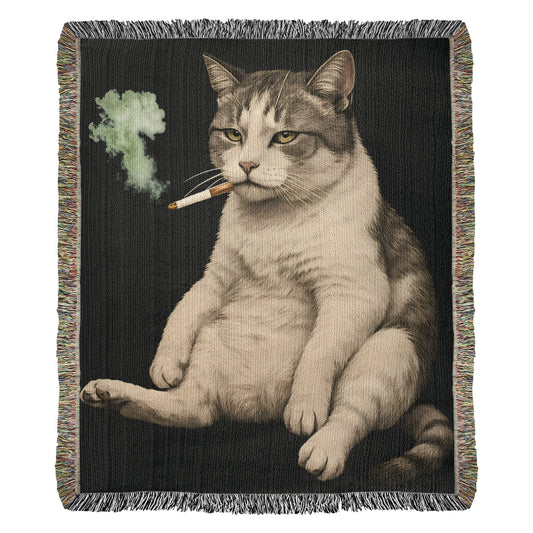 Chunky Cat Smoking Cigarette Gen Z Meme 100% Cotton Throw Blanket 50x60"