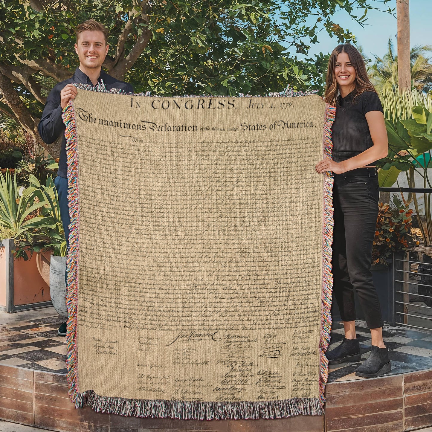 Declaration of Independence Blanket 100% Cotton Throw Woven in USA 1776 Document Parchment Graphic Gift for Conservative Libertarian MAGA Trump Supporter