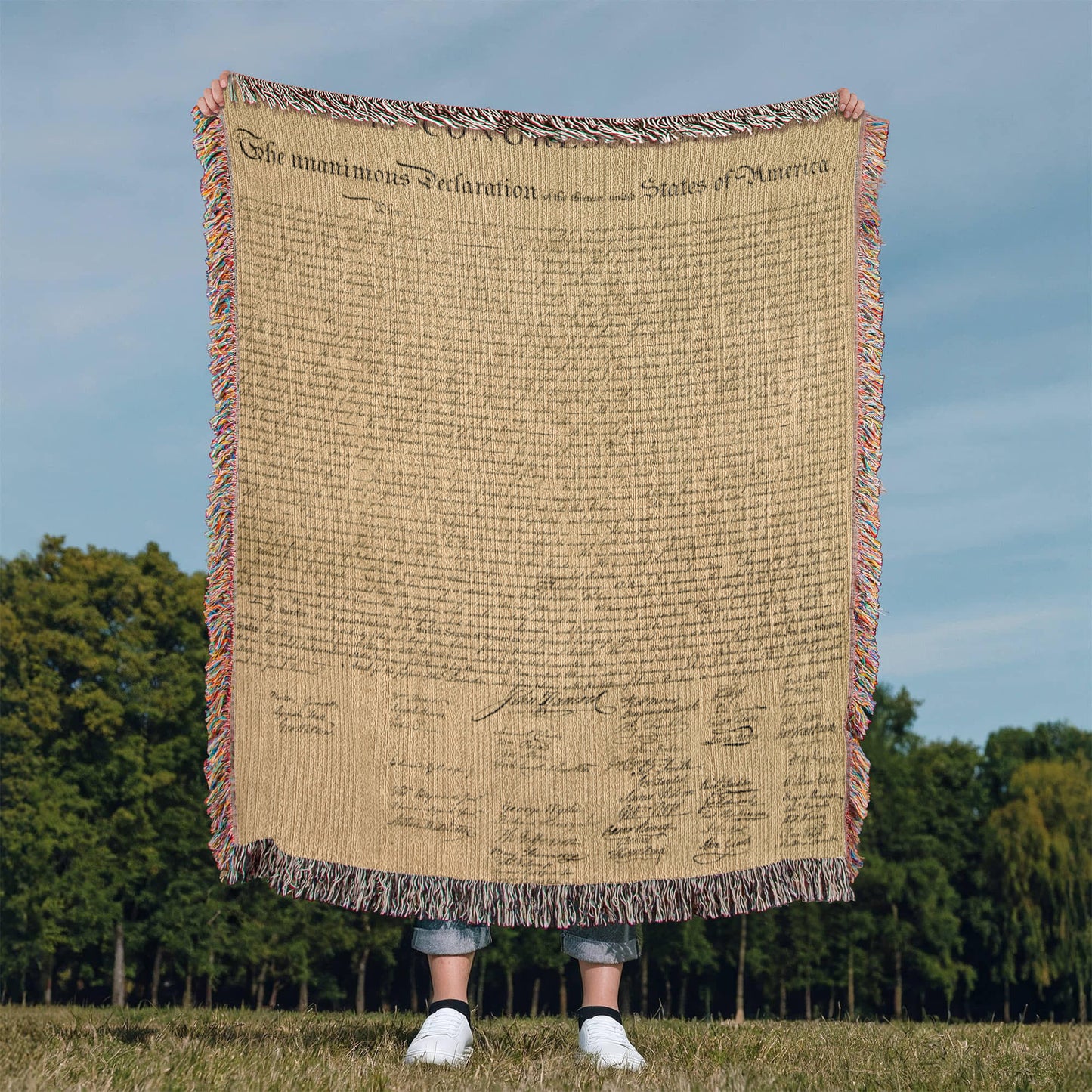 Declaration of Independence Blanket 100% Cotton Throw Woven in USA 1776 Document Parchment Graphic Gift for Conservative Libertarian MAGA Trump Supporter