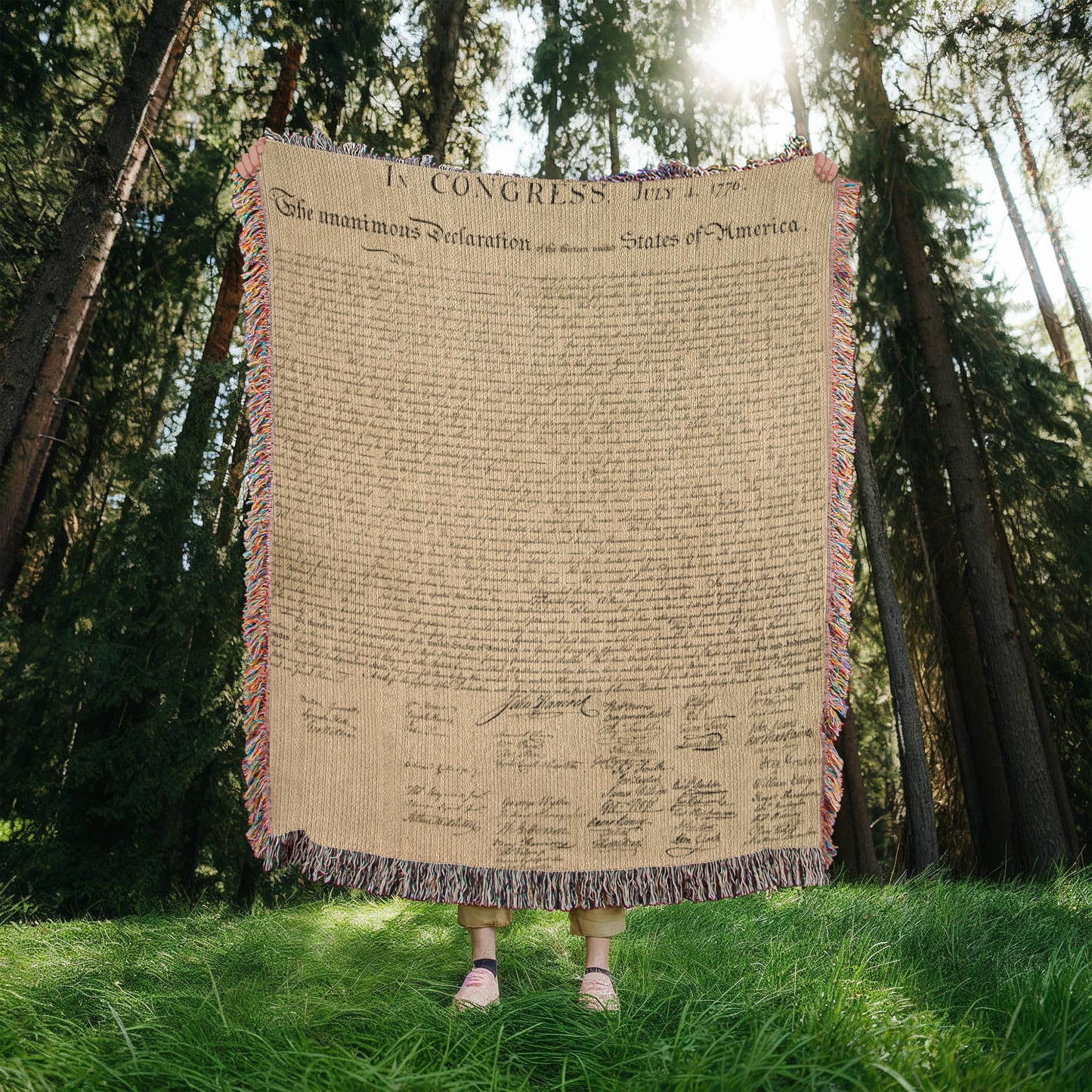 Declaration of Independence Blanket 100% Cotton Throw Woven in USA 1776 Document Parchment Graphic Gift for Conservative Libertarian MAGA Trump Supporter