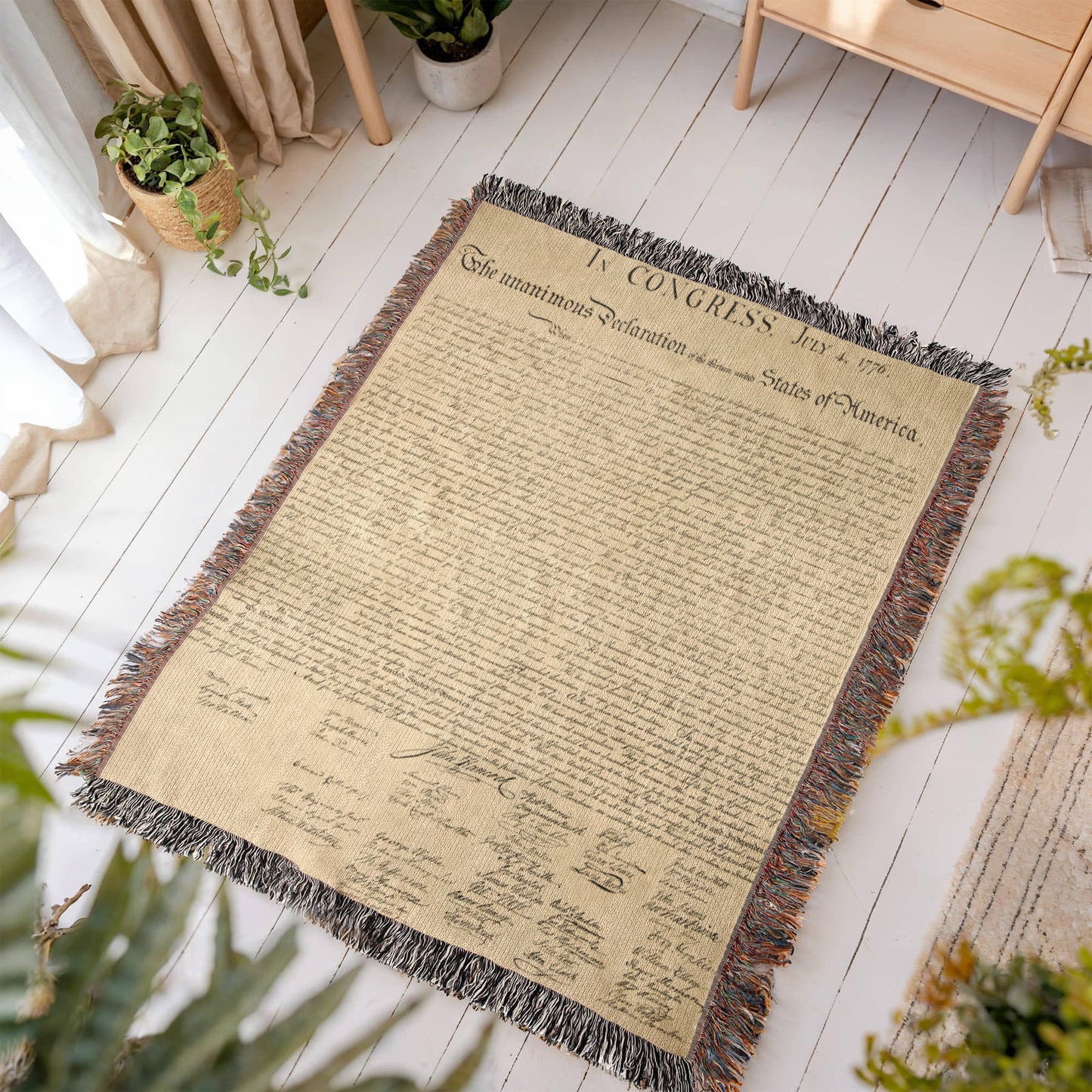 Declaration of Independence Blanket 100% Cotton Throw Woven in USA 1776 Document Parchment Graphic Gift for Conservative Libertarian MAGA Trump Supporter