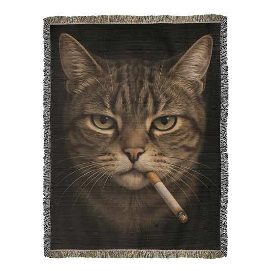 Funny Smoking Cat Cigarette Kitty Gen Z Meme 100% Cotton Throw Blanket