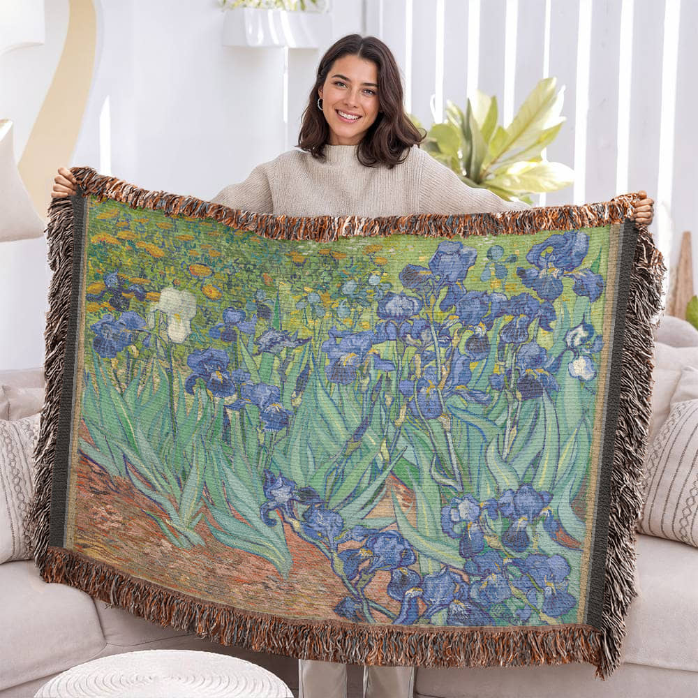 Vincent Van Gogh Irises Blanket 100% Cotton Throw Woven in USA Famous Painting Art Lover Gift