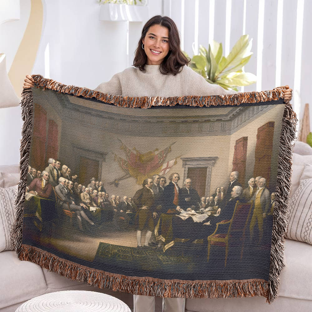 Declaration of Independence Blanket 100% Cotton Throw Woven in USA John Trumbull 1776 Famous Painting Gift for Conservative Libertarian MAGA Art