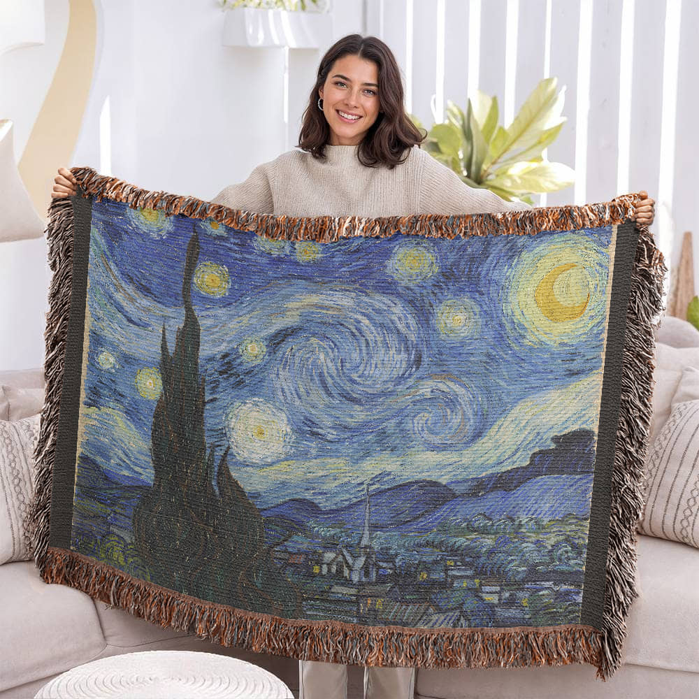 Starry Night Blanket 100% Cotton Throw Vincent Van Gogh Famous Painting Art Lover Merch