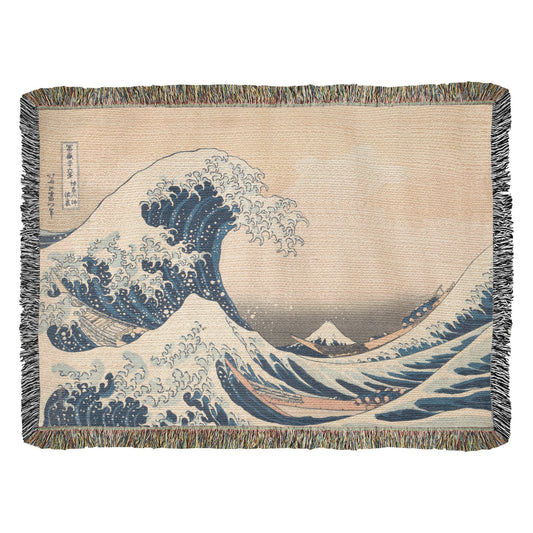 The Great Wave off Kanagawa 100% Cotton Throw Blanket Tsunami Famous Painting 37x52"