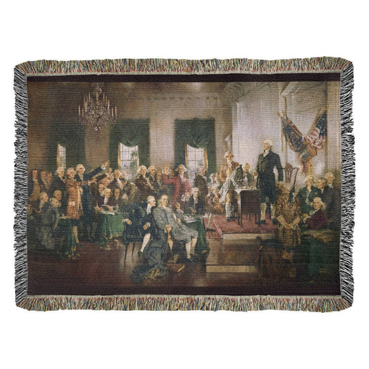 Scene at the Signing of the Constitution of the United States Blanket 100% Cotton Throw Woven in USA Famous Painting Patriotic Gift for Conservative Libertarian MAGA 1787 Constitutional Convention Art