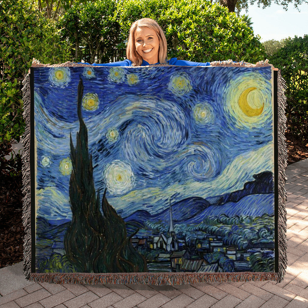 Starry Night Blanket 100% Cotton Throw Vincent Van Gogh Famous Painting Art Lover Merch