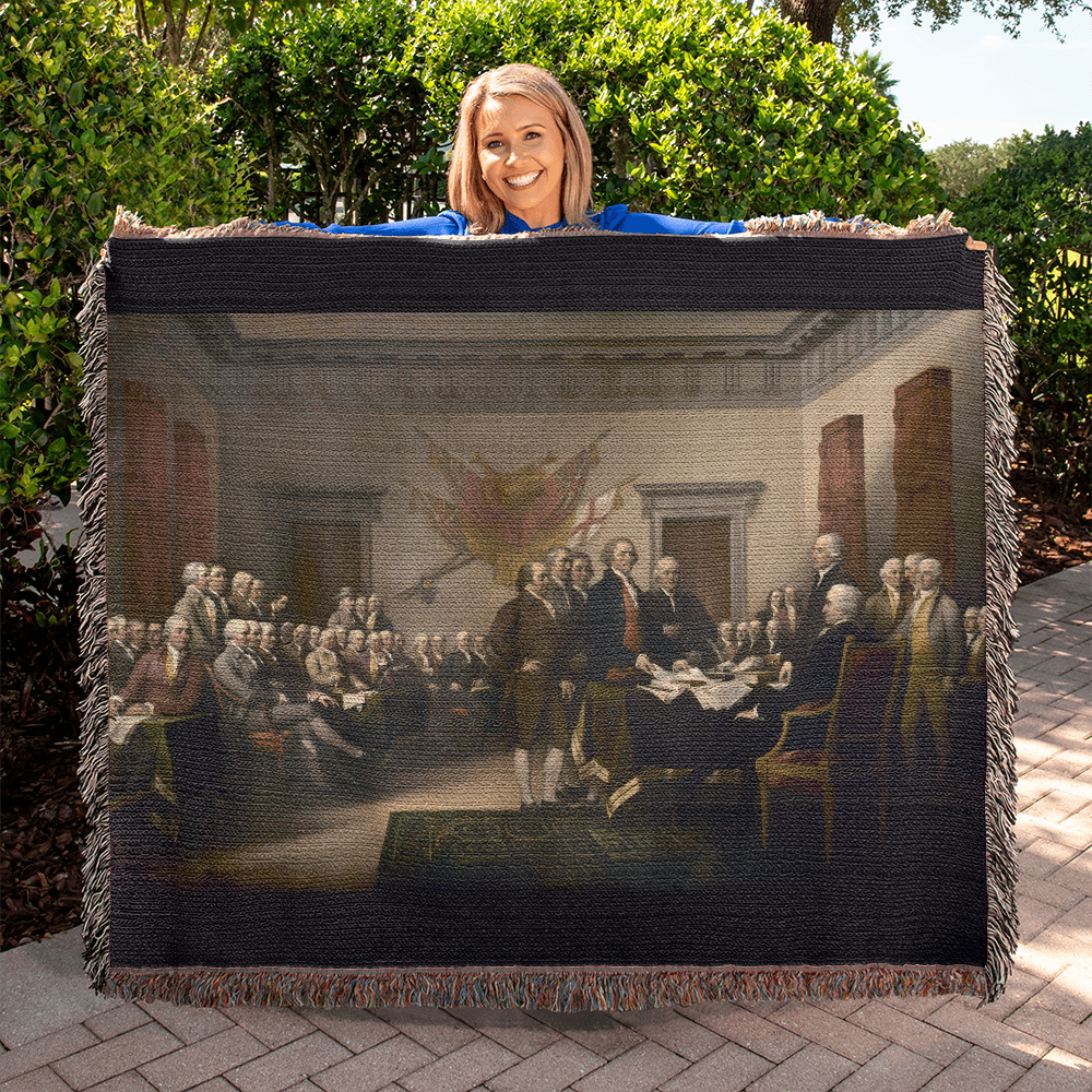 Declaration of Independence Blanket 100% Cotton Throw Woven in USA John Trumbull 1776 Famous Painting Gift for Conservative Libertarian MAGA Art