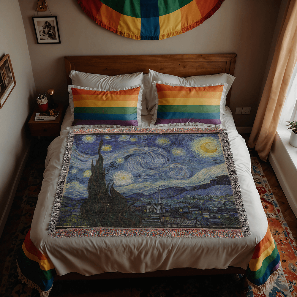 Starry Night Blanket 100% Cotton Throw Vincent Van Gogh Famous Painting Art Lover Merch