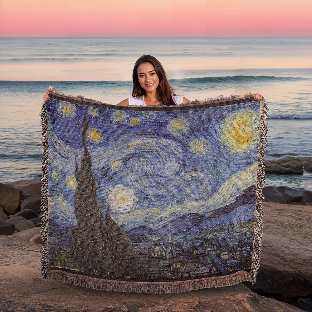 Starry Night Blanket 100% Cotton Throw Vincent Van Gogh Famous Painting Art Lover Merch