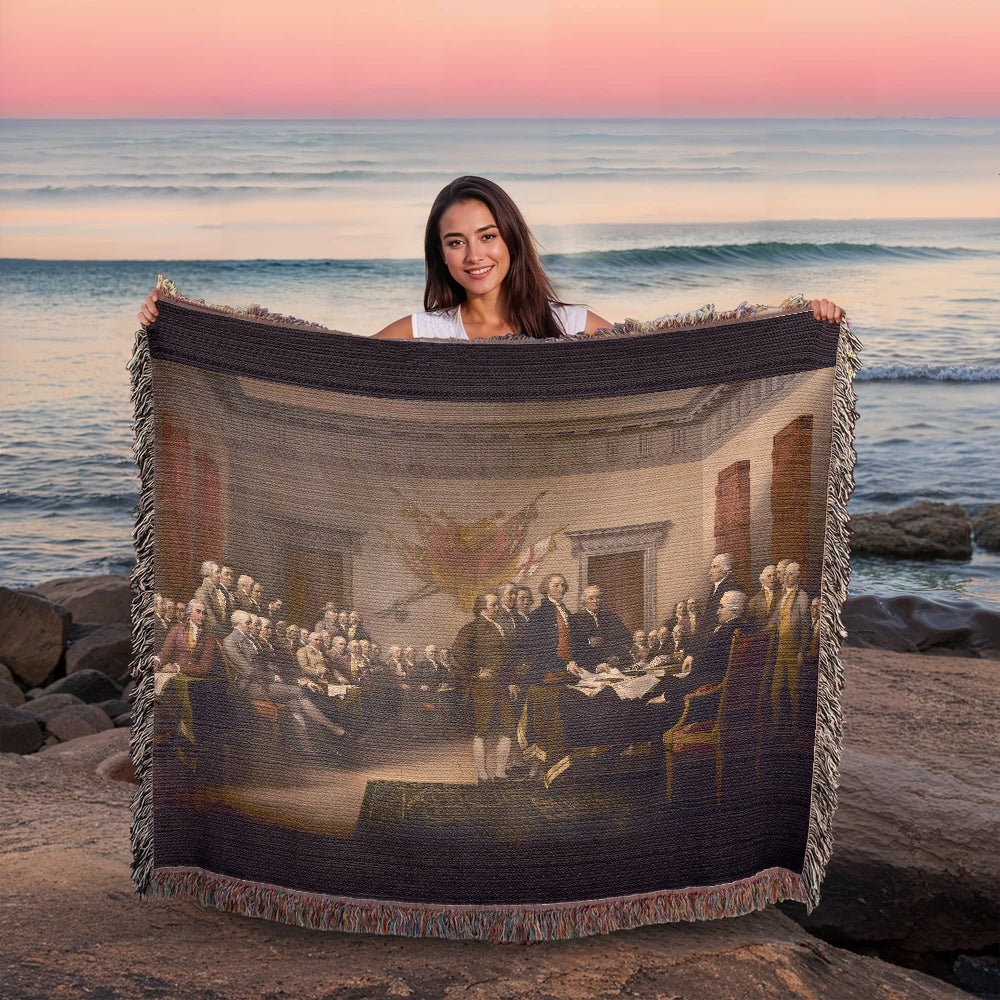 Declaration of Independence Blanket 100% Cotton Throw Woven in USA John Trumbull 1776 Famous Painting Gift for Conservative Libertarian MAGA Art