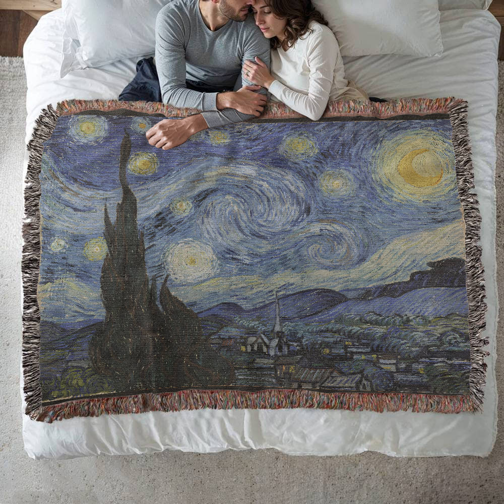 Starry Night Blanket 100% Cotton Throw Vincent Van Gogh Famous Painting Art Lover Merch