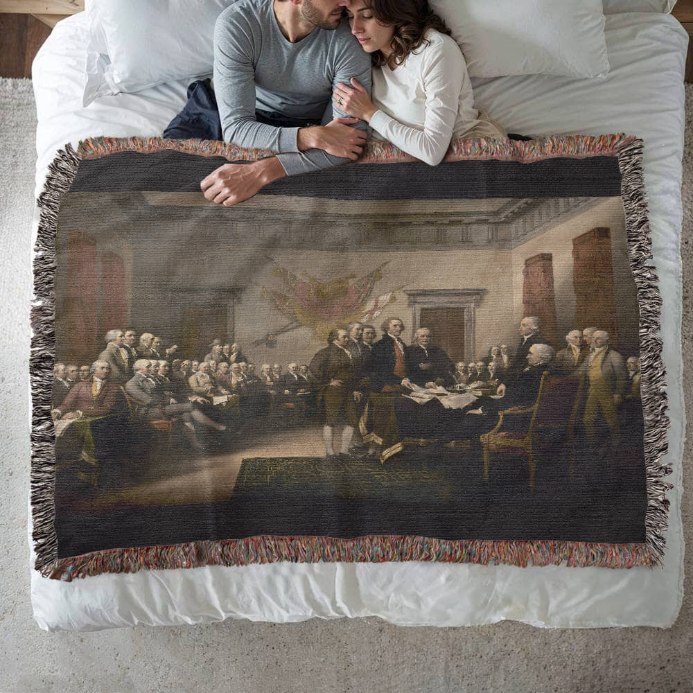 Declaration of Independence Blanket 100% Cotton Throw Woven in USA John Trumbull 1776 Famous Painting Gift for Conservative Libertarian MAGA Art