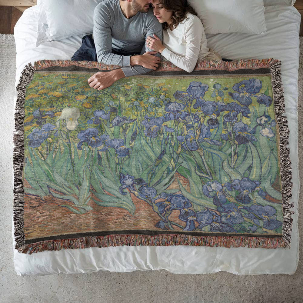 Vincent Van Gogh Irises Blanket 100% Cotton Throw Woven in USA Famous Painting Art Lover Gift