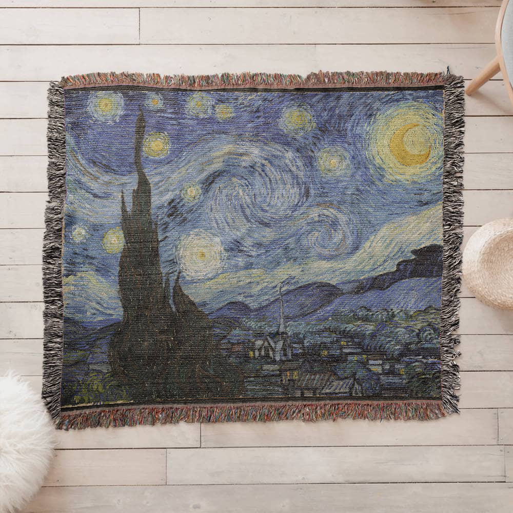 Starry Night Blanket 100% Cotton Throw Vincent Van Gogh Famous Painting Art Lover Merch