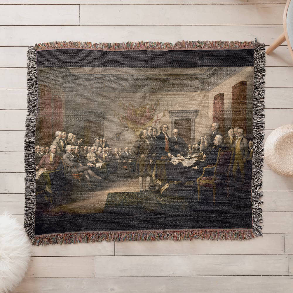 Declaration of Independence Blanket 100% Cotton Throw Woven in USA John Trumbull 1776 Famous Painting Gift for Conservative Libertarian MAGA Art