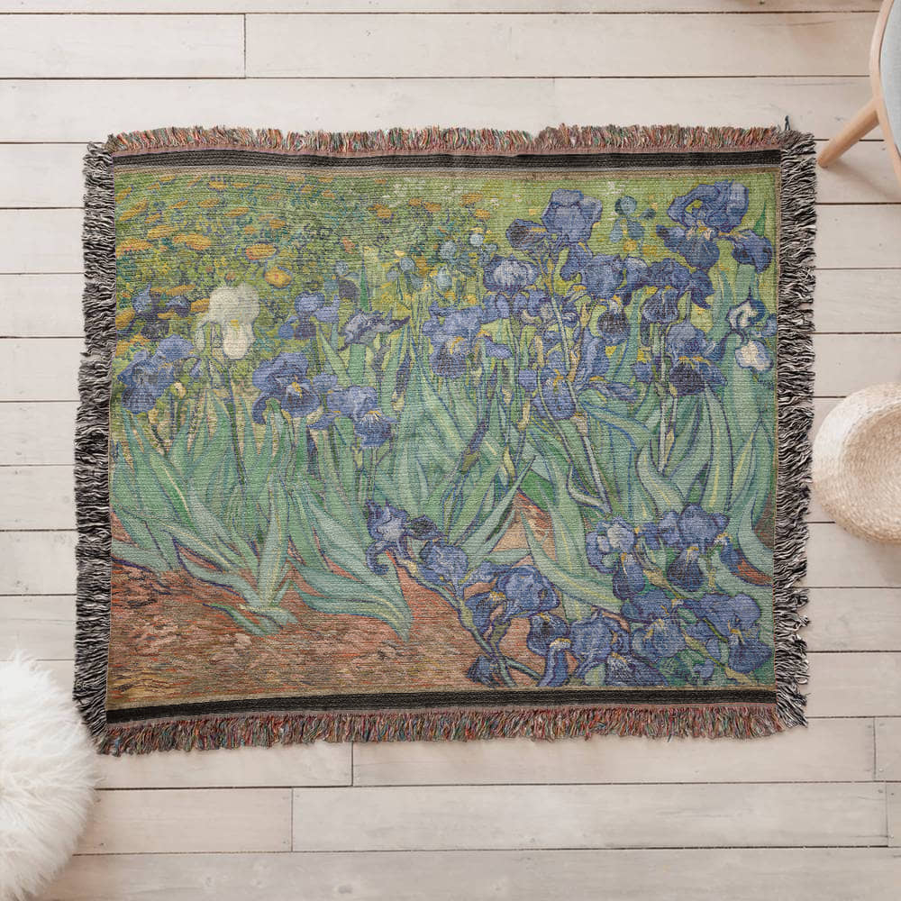 Vincent Van Gogh Irises Blanket 100% Cotton Throw Woven in USA Famous Painting Art Lover Gift