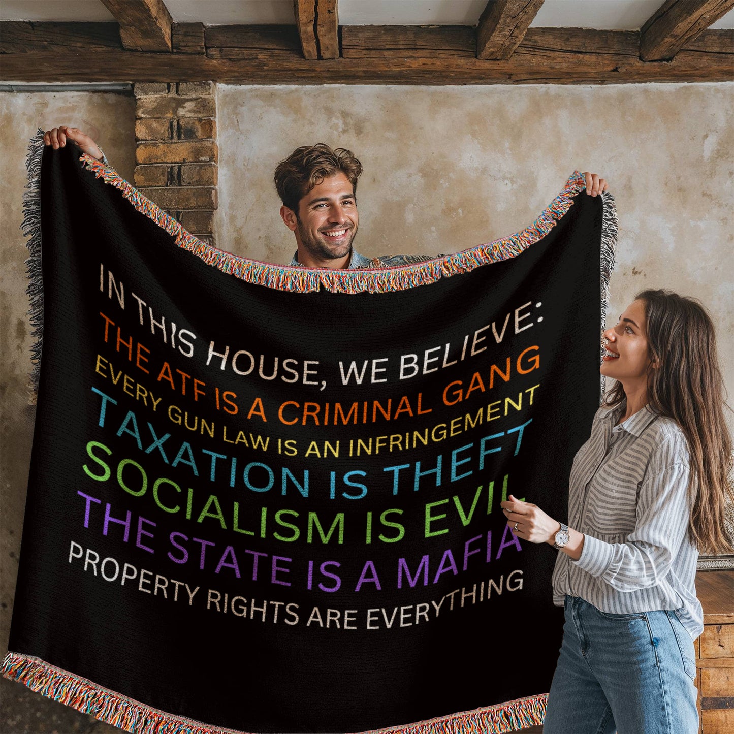 Yard Sign Parody Blanket 100% Cotton Throw In This House We Believe The ATF is a Criminal Gang, Taxation is Theft, The State is a Mafia Blanket Funny Libertarian Merch