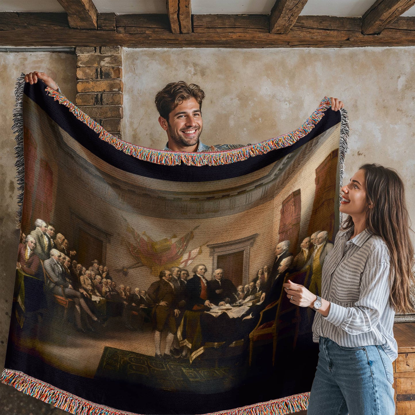 Declaration of Independence Blanket 100% Cotton Throw Woven in USA John Trumbull 1776 Famous Painting Gift for Conservative Libertarian MAGA Art