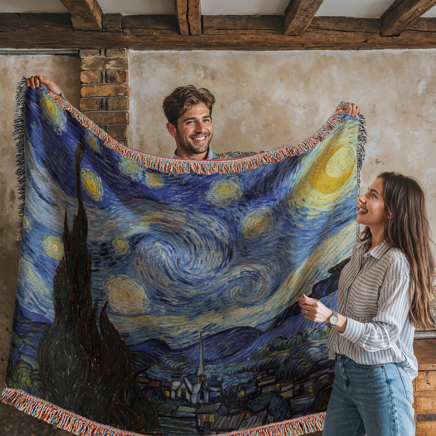 Starry Night Blanket 100% Cotton Throw Vincent Van Gogh Famous Painting Art Lover Merch