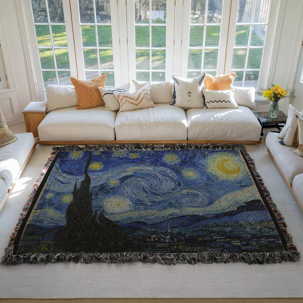 Starry Night Blanket 100% Cotton Throw Vincent Van Gogh Famous Painting Art Lover Merch