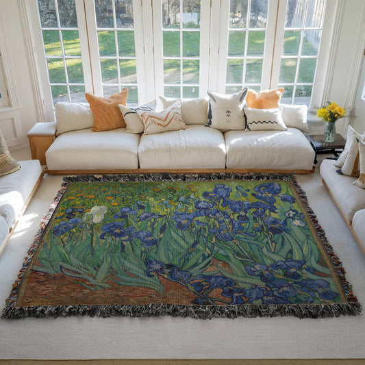 Irises Vincent Van Gogh Famous Painting 100% Cotton Throw Blanket 60x80"