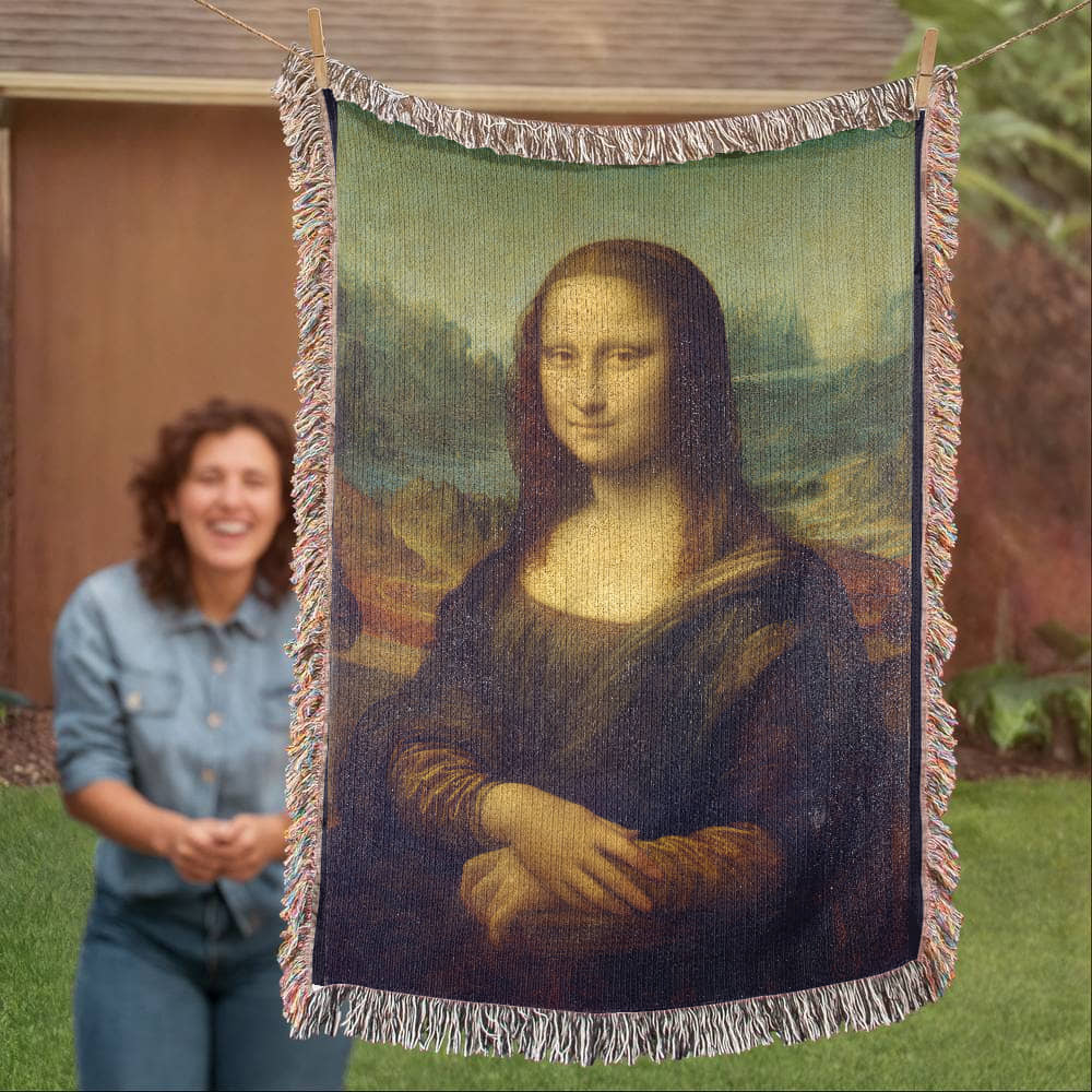 Mona Lisa Blanket 100% Cotton Throw Woven in USA Leonardo da Vinci Famous Painting Gift for Art Lover