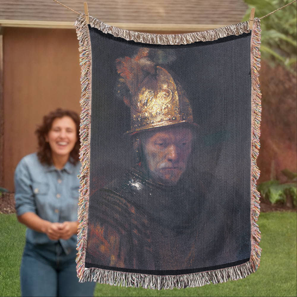 Rembrandt The Man with the Golden Helmet Blanket 100% Cotton Throw Woven in USA Famous Painting Gift for Art Lover